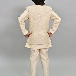 ahhaaaa Boys Mandarin Collar Regular Kurta With Pyjamas & Nehru Jacket image 5
