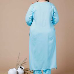 MIRAVAN  Plus Size Embroidered Mirror Work Kurta with Trousers & Dupatta image 5