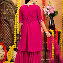 Aarika Girls Embroidered Regular Kurta with Sharara & With Dupatta image 4