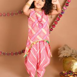 LIL PITAARA Girls Orange Floral Printed Gotta Patti Pure Cotton Kurti with Dhoti Pants-image-20