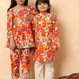 Readiprint Fashions Girls Floral Printed Mirror Work Pure Cotton Kurti with Trouser-image-30