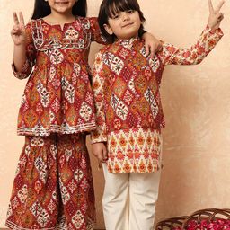Readiprint Fashions Girls Floral Printed Empire Gotta Patti Pure Cotton Kurti with Sharara-image-50