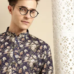 Sanwara Men Blue Floral Printed Kurta Churidar-image-82