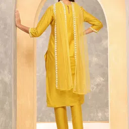Anouk Ethnic Motifs Yoke Design Sequinned Straight Kurta with Trousers & With Dupatta image 3