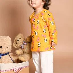 LIL PITAARA Unisex Kids Yellow Printed Pure Cotton Kurta with Pyjamas-41