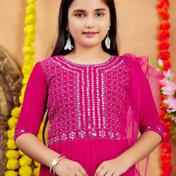 Aarika Girls Embroidered Regular Kurta with Sharara & With Dupatta image 2