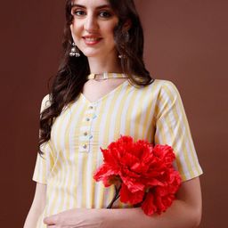 Sangria Yellow Stripted V-Neck Straight Kurta With Trouser-image-49