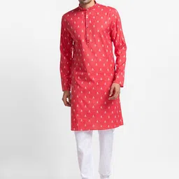 SARVAMOHAN Men Red Mirror Work Kurta with Trouser image 4