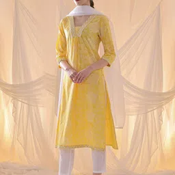 Anouk Square Neck Floral Printed Pure Cotton Kurta with Trousers & Dupatta-15