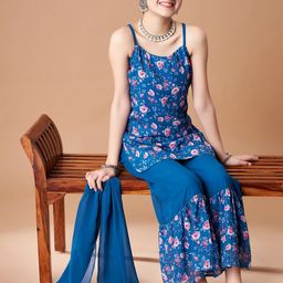 Cherry & Jerry Girls Floral Printed Regular Sequinned Kurta with Sharara & With Dupatta image 4
