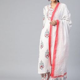KALINI Floral Printed Mandarin Collar Regular Pure Cotton Kurta With Salwar & Dupatta-image-38