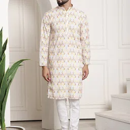 SOJANYA Ethnic Motifs Printed Thread Work Pure Cotton Straight Kurta with Churidar-image-39