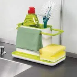 Cutlery Kitchen Rack 3 in 1 Kitchen Sink Organizer for Dishwasher Liquid, Brush, Cloth, Soap, Sponge (3 in 1) Sink Sponge Holder (Plastic) Sink Sponge Holder (Plastic) Plastic-image-17