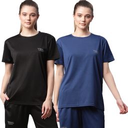 Pack of 2 Women Solid Round Neck Polyester Multicolor T-Shirt-image-59