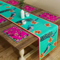 sej by nisha gupta Ixia (12x18) Green & Orange Poly Cotton (Set of 6) Table Linen Set-picture-45