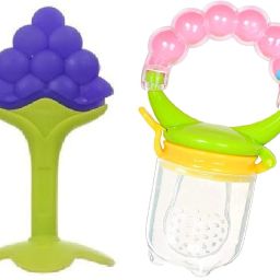 Rattle Nibbler & Grape Teether Combo | BPA Free | for 3+ Months Baby (2 Pcs) Teether and Feeder-44
