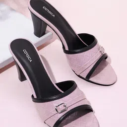 CORSICA Women Basketweave Textured Block Heels with Buckle Detail-3