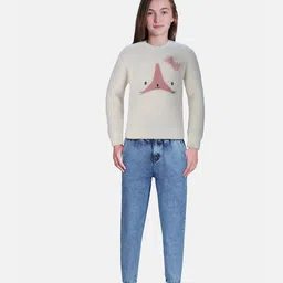 Gini and Jony Girls White & Pink Pullover With  Full Sleeves Fuzzy Detail-image-58