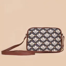 ZOUK Black Floral Printed Structured Sling Bag image 1