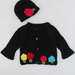 Woonie Kids Black & Red Floral Sweater With Cap-image-88