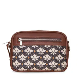 ZOUK Black Floral Printed Structured Sling Bag image 4