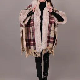 iki chic Women Checked Woollen Poncho-image-49