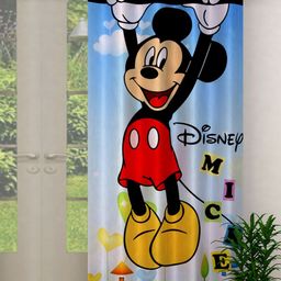 Kuber Industries Blue & Red Disney Mickey Print Single Door Curtain-19