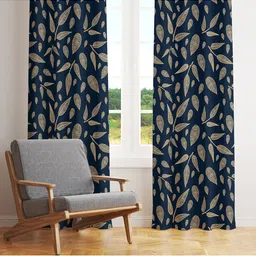 STYBUZZ Blue & Off-White Set of 2 Floral Room Darkening Door Curtain-21