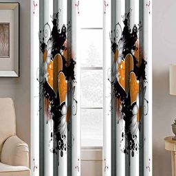 BELLA TRUE White & Black Set of 2 Floral Room Darkening Door Curtains-10