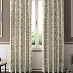 GM Cream-Coloured & Grey Set of 2 Floral Room Darkening Door Curtain-33