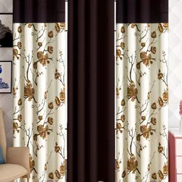 Lunar Days Coffee Brown & White 3 Pieces Floral Room Darkening Door Curtain-image-7