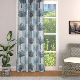 THE CONVERSION Turquoise Blue & Grey Floral Printed Jacquard Room Darkening Door Curtain-image-96