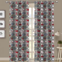 Airwill Grey & Red 2 Pieces Geometric Printed Room Darkening Door Curtain-3