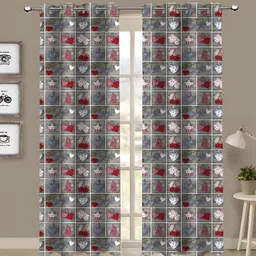 Airwill Grey & Red 2Pcs Abstract Room Darkening Door Curtain-6