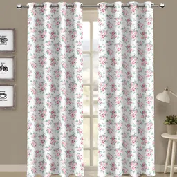 Airwill Pink & White 2 Pcs Floral Room Darkening Cotton Door Curtain-image-56
