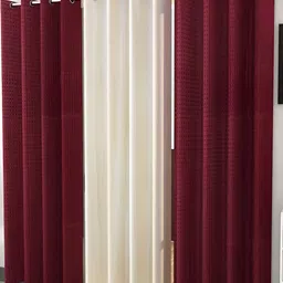 Kraftiq Homes PlainPunching Maroon & White 3 Pieces Room Darkening Door Curtains-54