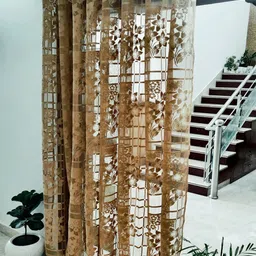 Homefab India Gold-Toned Set of 2 Polyester Eyelet Long Door Sheer Curtains - 9 feet-15