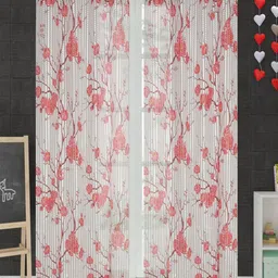 Aura Maroon & White 2 Pieces Floral Sheer Long Door Curtains-16