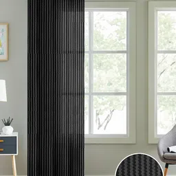 Cortina Black Self Design Sheer Long Door Curtain-image-5
