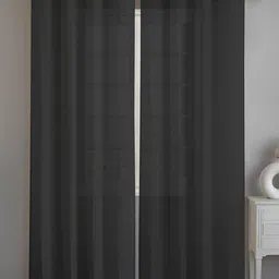 LINENWALAS Happy Sleeping Black 2 Pieces Sheer Cotton Linen Long Door Curtains-image-47
