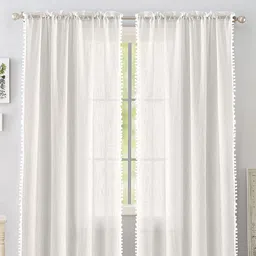HOMEMONDE 2 Pcs White Sheer Cotton Long Door Curtain-image-97