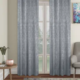 SOKNACK Grey 2 Pieces Textured Black Out Long Door Curtains-8