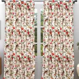 EasyGoods Beige & Red 2 Pieces Floral Printed Black Out Long Door Curtains-9