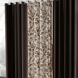 Shopgallery Brown & White 3 Pieces Floral Room Darkening Long Door Curtain-image-37