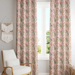 Jinaya's Pink & Green 2 Pieces Cotton Floral Printed Blackout Window Curtain-image-61