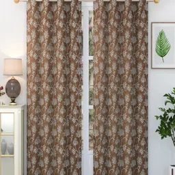 Homefab India Sonet Brown & White 2 Pieces Floral Long Door Curtains-image-58