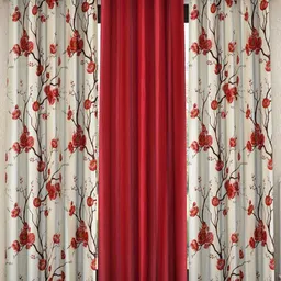 Fashion String Red & White Set of 3 Floral Long Door Curtain-8