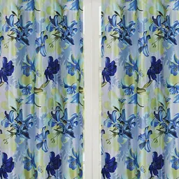Aura Blue & Green 2 Pieces Floral Room Darkening Long Door Curtains-13