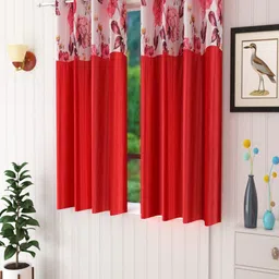 Homefab India Maroon & White Set of 2 Floral Window Curtain-7