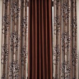 Fashion String Brown & White Set of 3 Floral Window Curtain-18